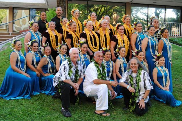 Pili with Kumu Pekelo Day and his hālau at the George Na‘ope Hula Festival